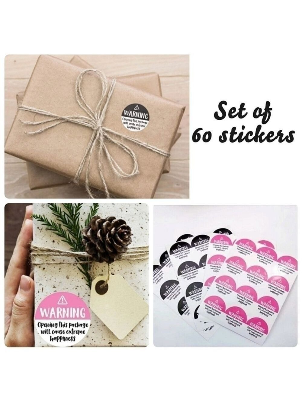 5/$20!! Set of 60 "warning" stickers